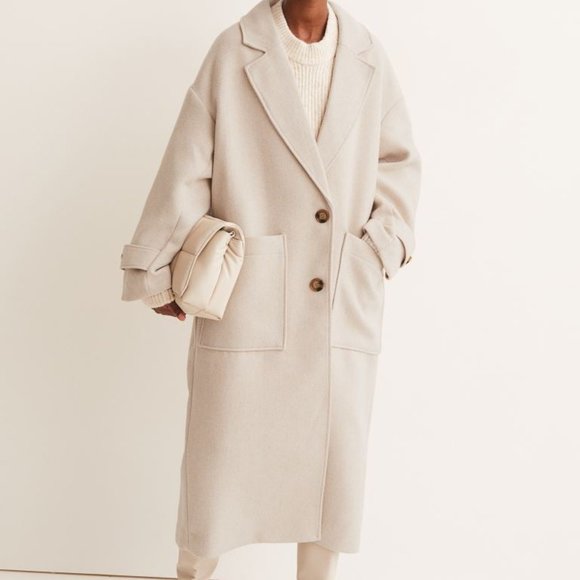 H&M Jackets & Blazers - H&M Wool Blend Beige Neutral Oversized Heavy Trench Coat Women's Size Large